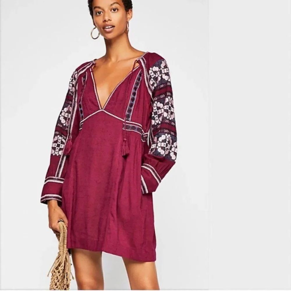 🍂 FREE PEOPLE 🍂 | 'All My Life' Embroidered Minidress - [size XS in Wine]
